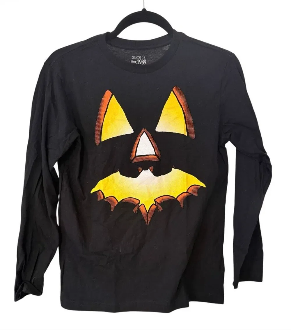 NWT The Children’s Place Black Jack O' Lantern Halloween Long Slv T-